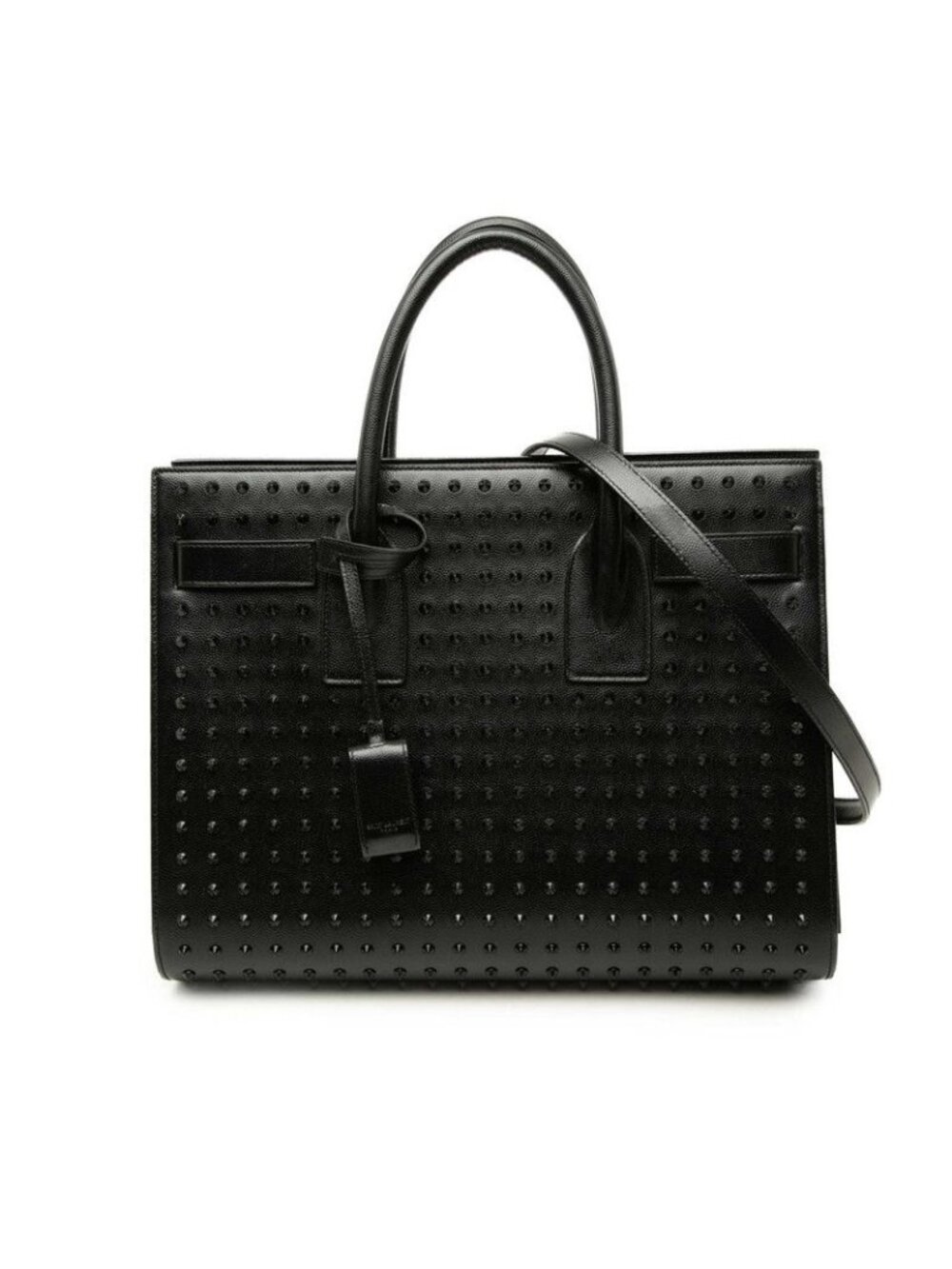 Saint Laurent Sac de Jour Studs 2-Way Shoulder Bag Black Leather